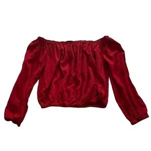 bright red off the shoulder long sleeve flowy blouse